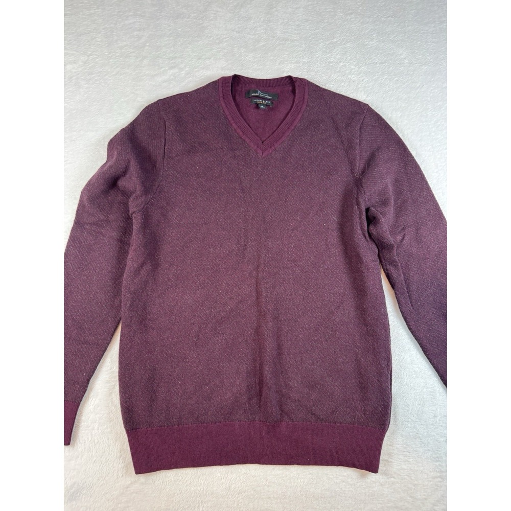 Marc Anthony Mens Burgundy V-Neck Luxury Blend Slim Fit Sweater‎ Medium